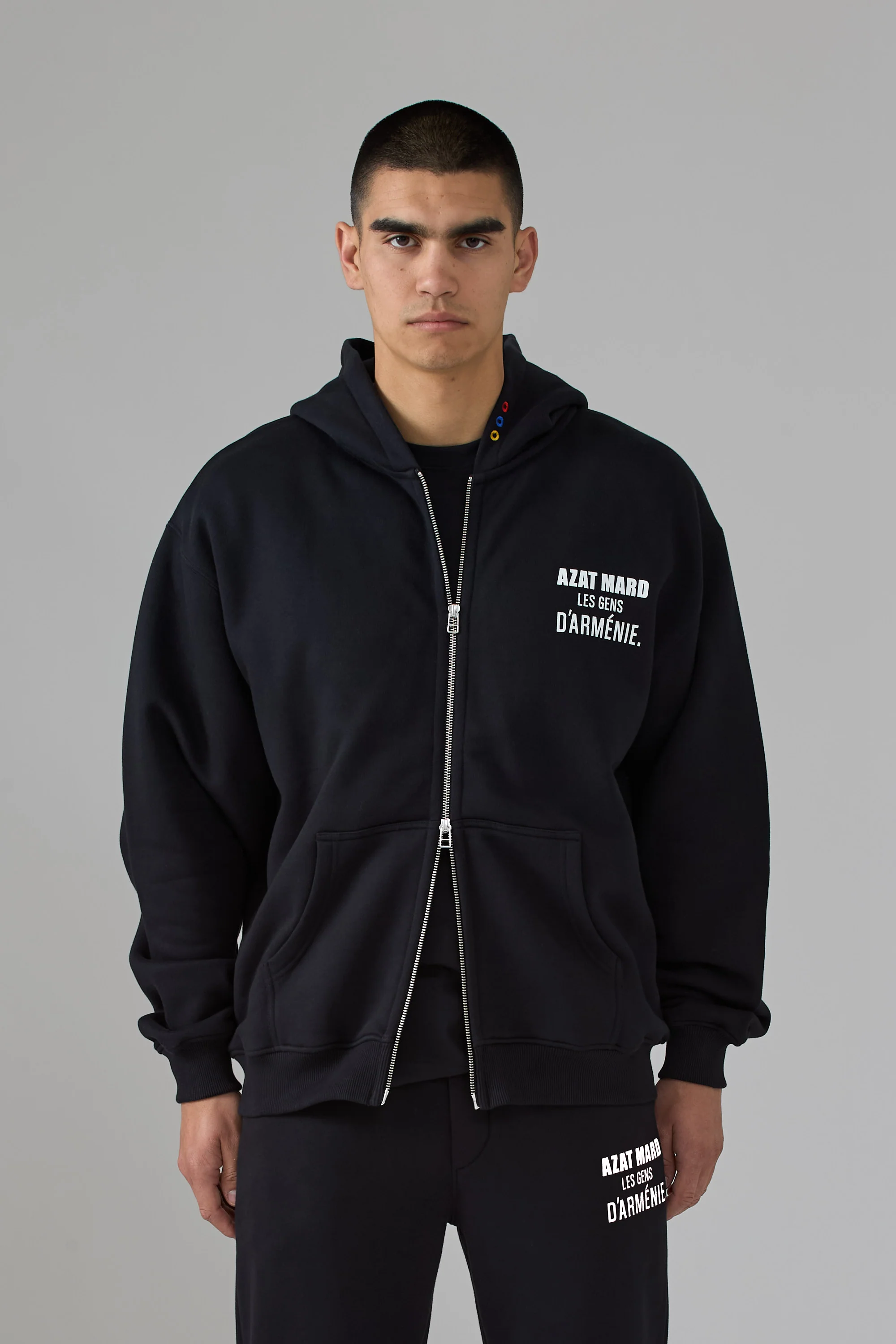 LES GENS BLACK/WHITE ZIPPER HOODIE - Image 5