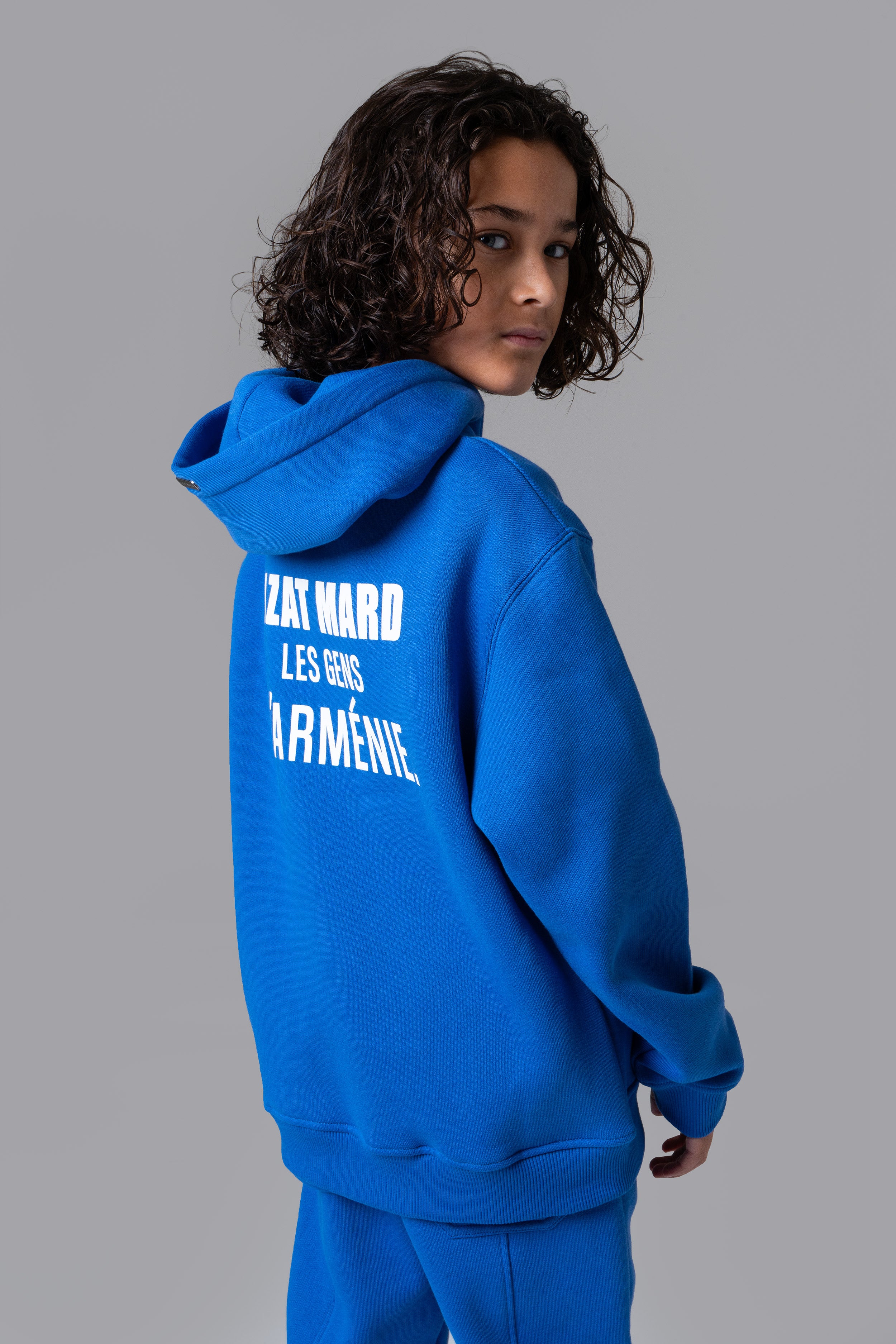 LES GENS COBALT BLUE/WHITE KIDS HOODIE - Image 4