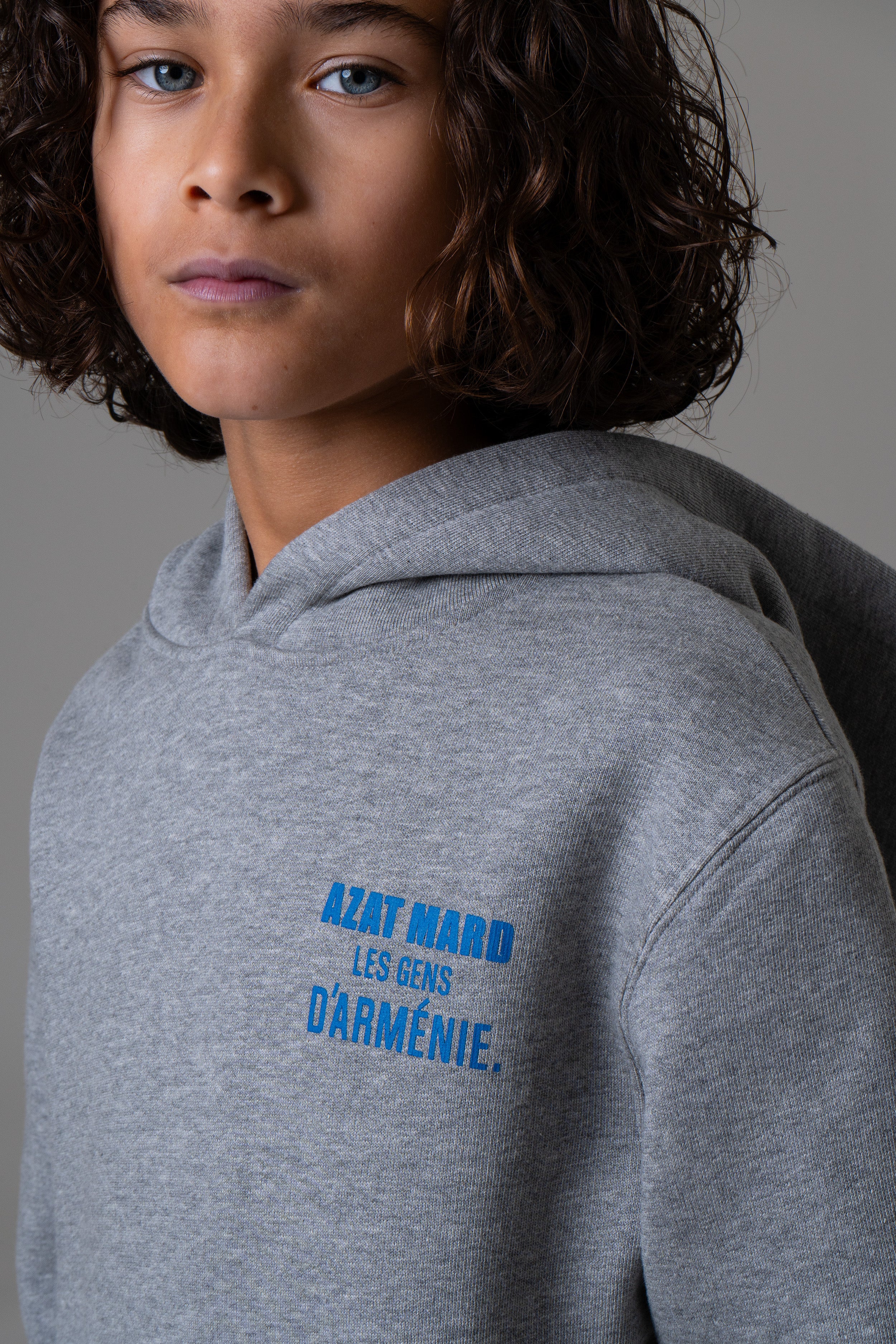 LES GENS HEATHER GREY/BLUE KIDS HOODIE - Image 6