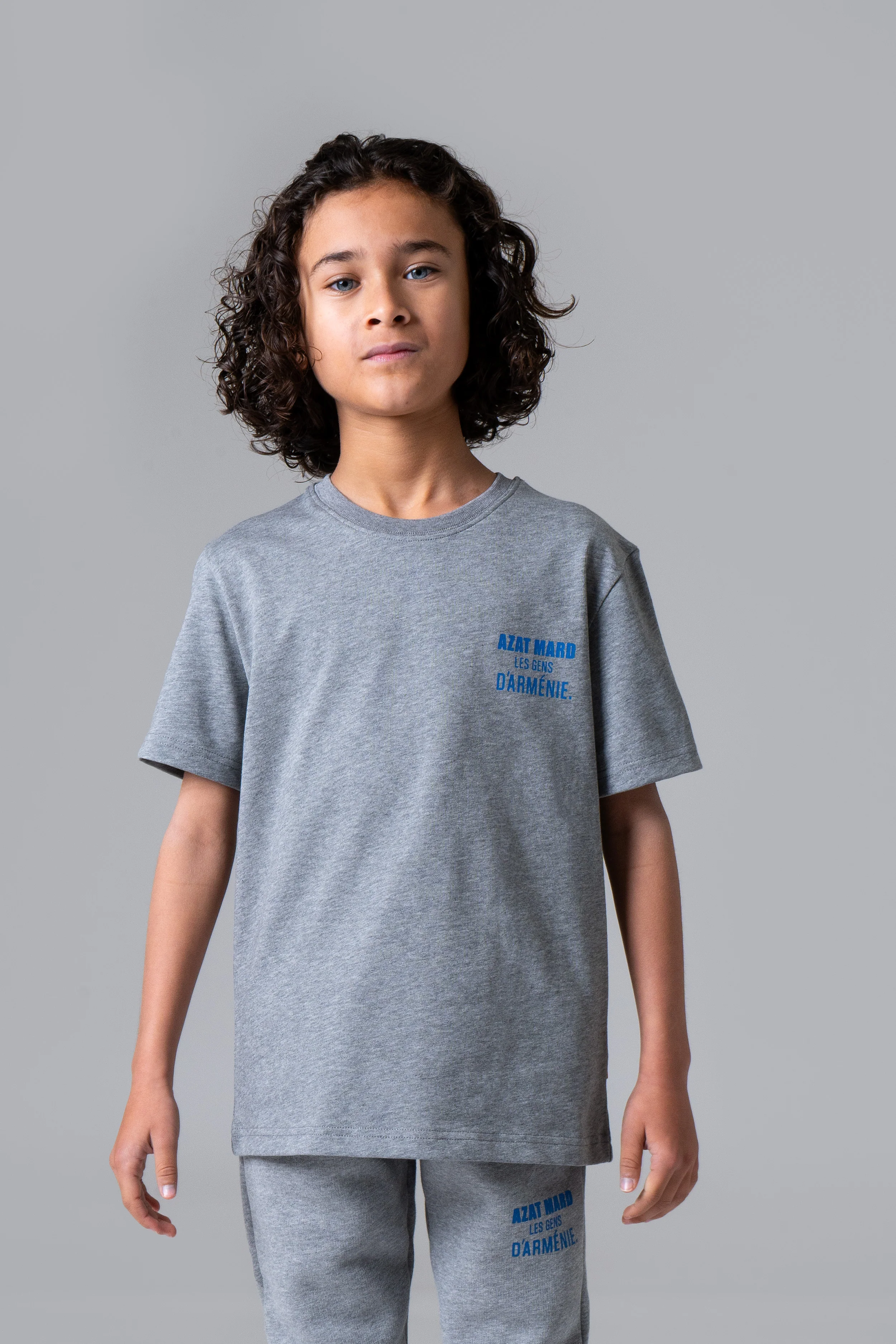 LES GENS HEATHER GREY/BLUE KIDS T-SHIRT - Image 4