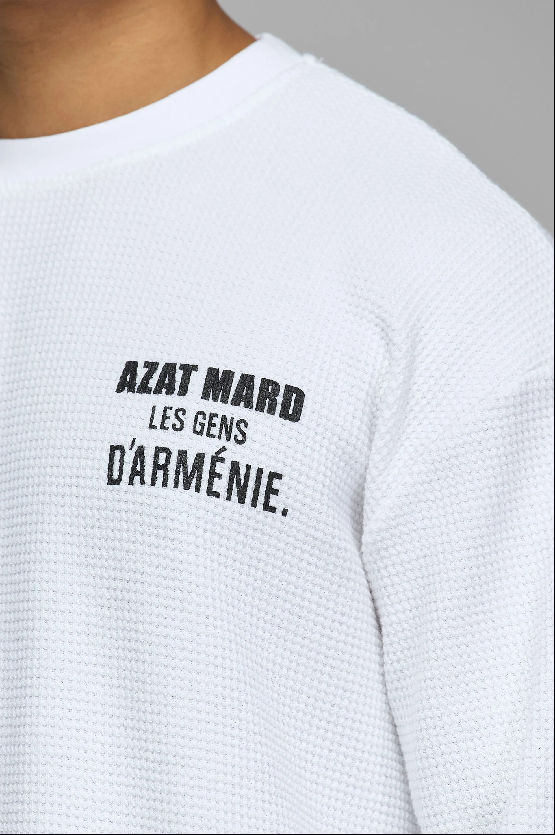 LES GENS WHITE RELAXED WAFFLE LONG SLEEVE T-SHIRT - Image 3