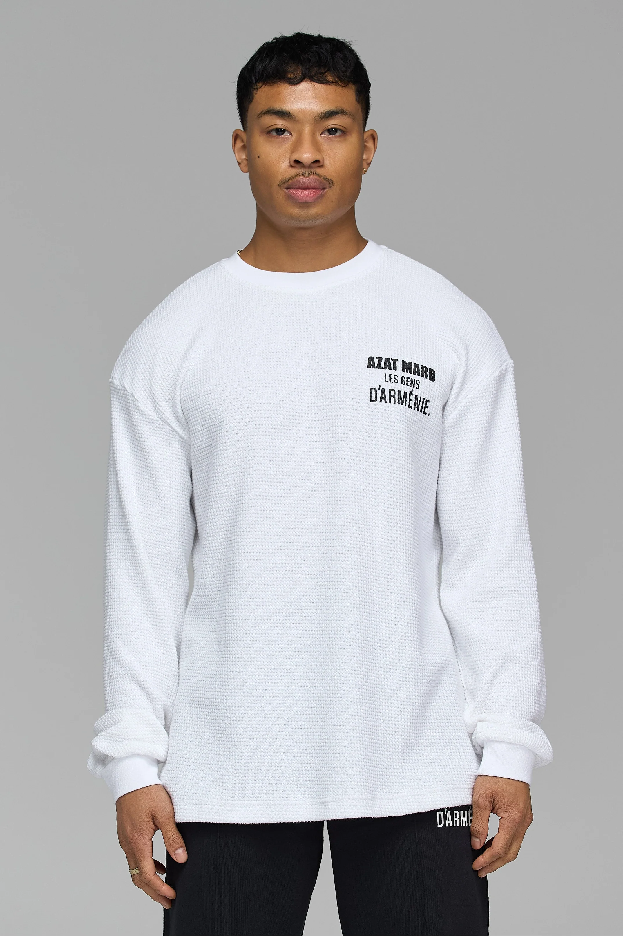 LES GENS WHITE RELAXED WAFFLE LONG SLEEVE T-SHIRT - Image 4