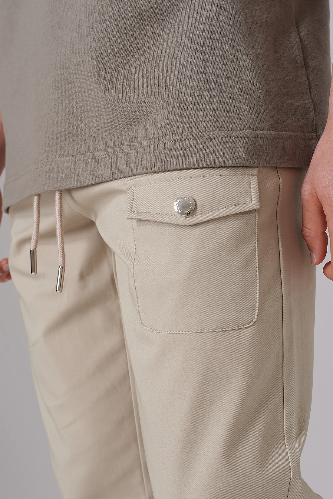 PLAQUE POCKET DETAIL BEIGE TWILL PANTS - Image 6