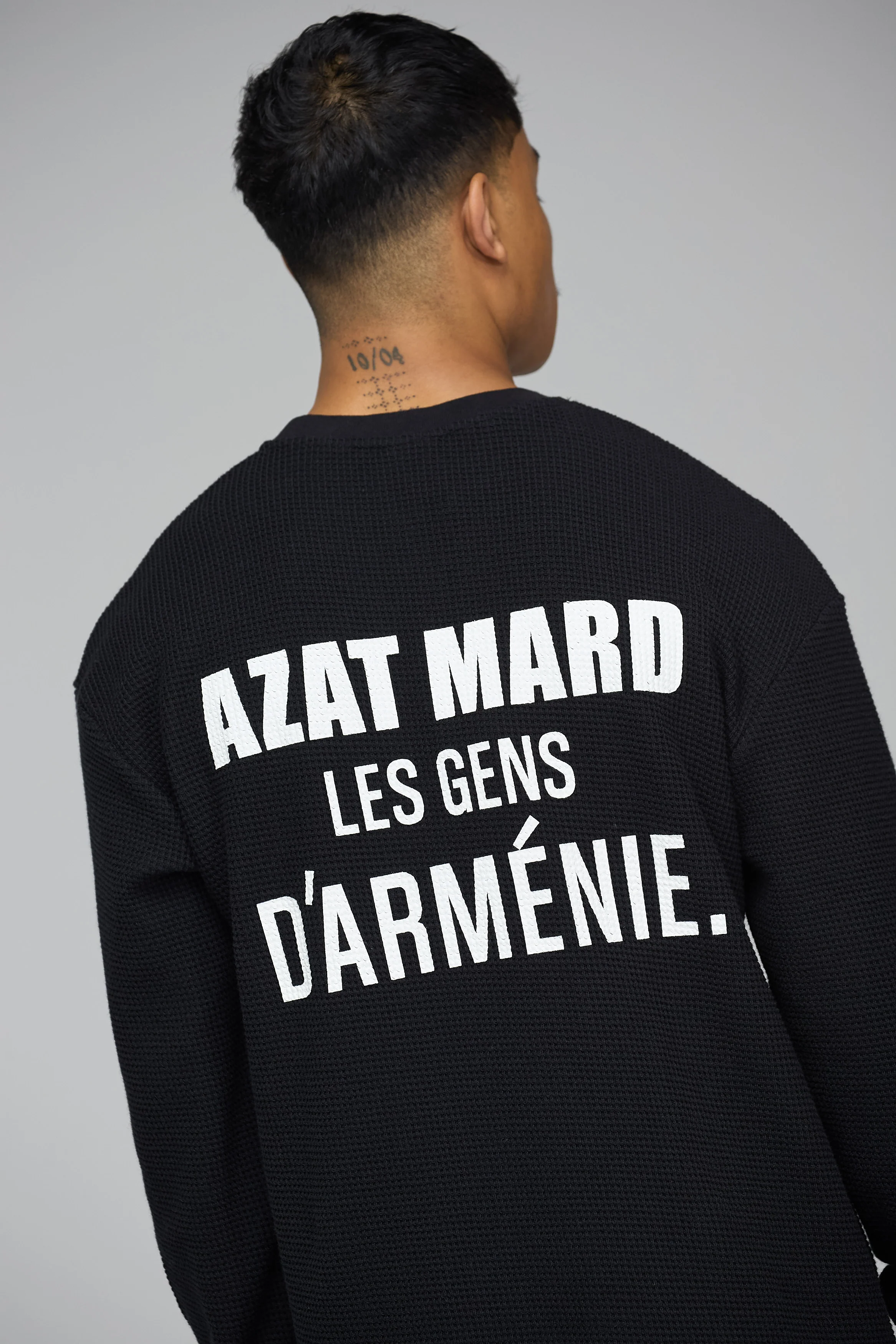 LES GENS BLACK RELAXED WAFFLE LONG SLEEVE T-SHIRT - Image 4