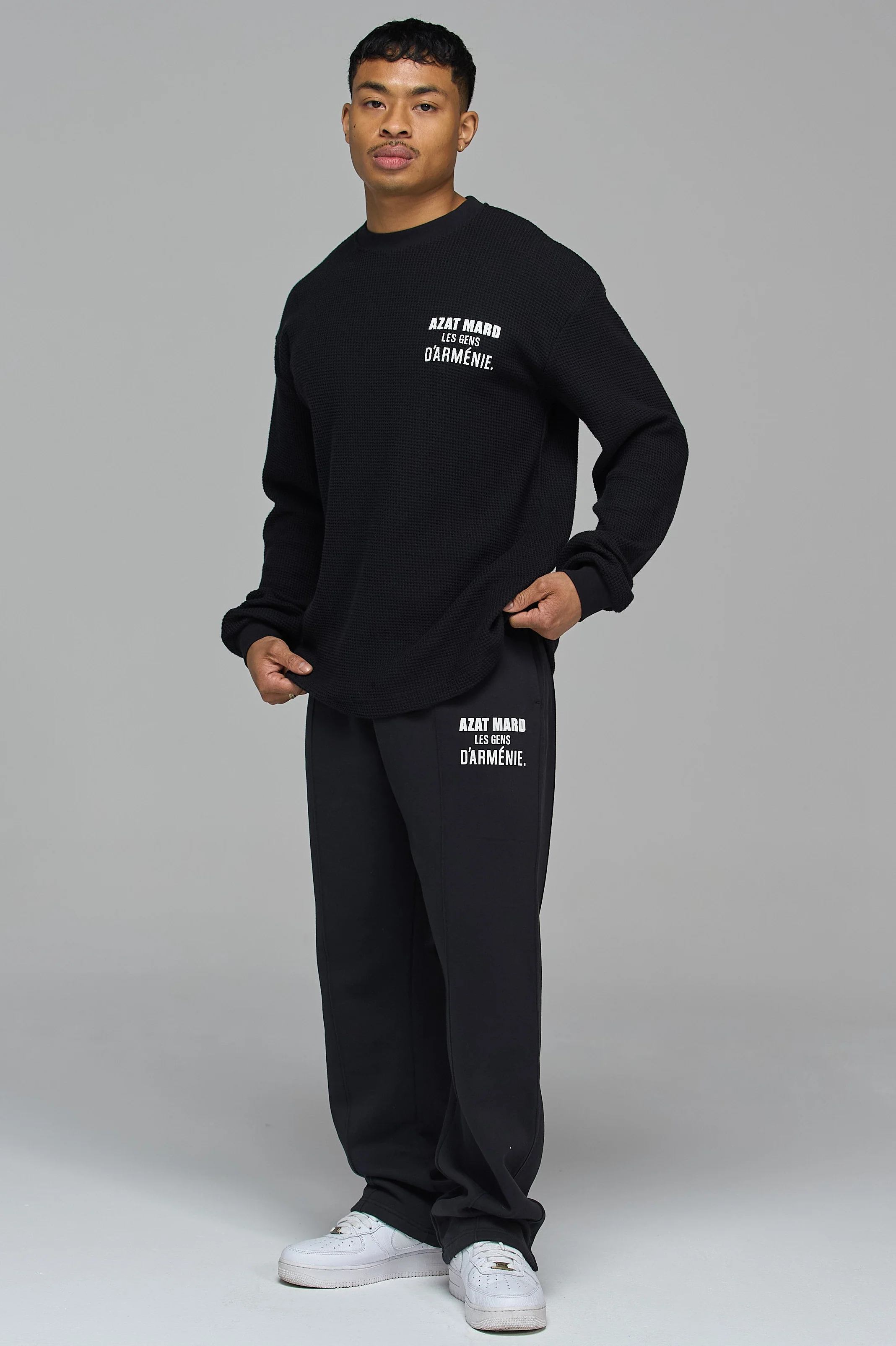 LES GENS BLACK RELAXED WAFFLE LONG SLEEVE T-SHIRT - Image 6