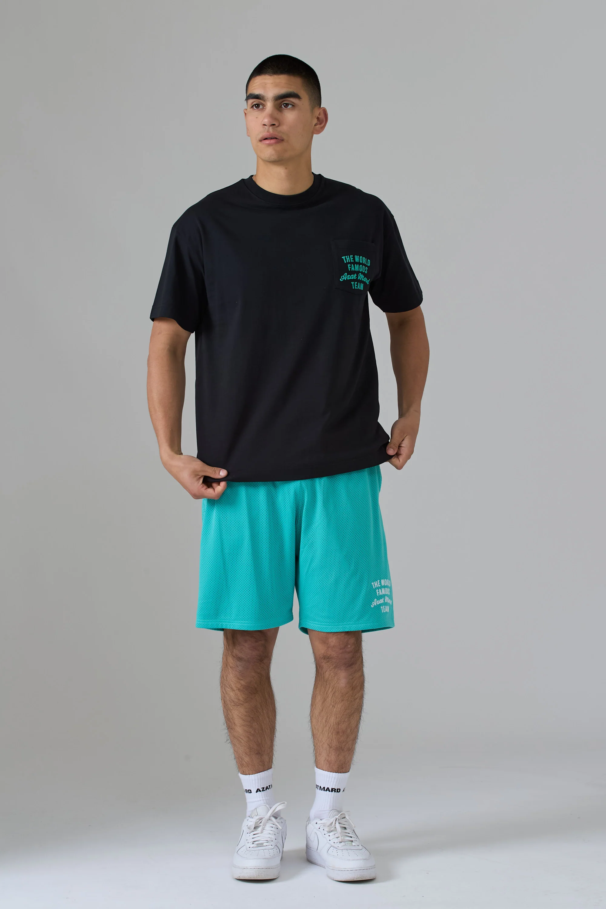 WORLD FAMOUS AZAT MARD TEAM SEA GREEN MESH SHORTS - Image 8